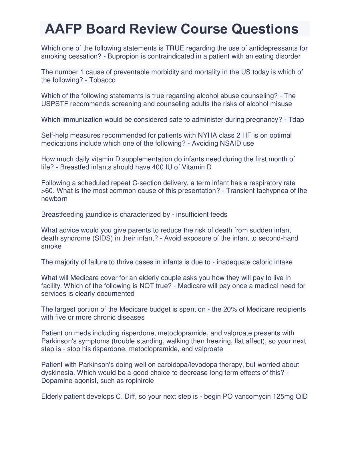 Preview image for AAFP Board Review Course Questions